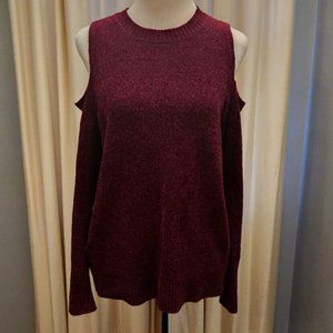 LOFT Purple Chenille Cold Shoulder Sweater Medium